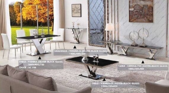 Meja Vienna Silver Black Glass